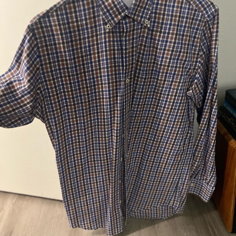 Peter Millar Blue and Brown Casual Button Down Shirt